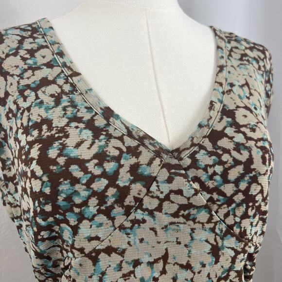 VTG Babydoll Ruched Top Womens Large Brown Abstract Blue Boho Artsy Y2K Grunge - Picture 2 of 9